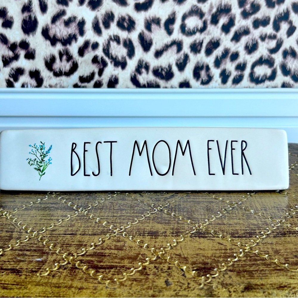 Rae Dunn BEST MOM EVER Ivory Ceramic Plaque with Florals Mother's Day
